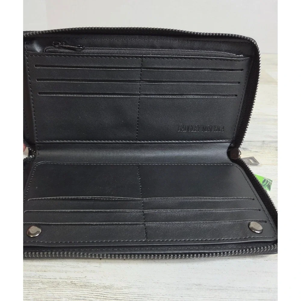 Badgley Mischka Black Vegan Leather Zip Around Long Wallet Clutch NWT